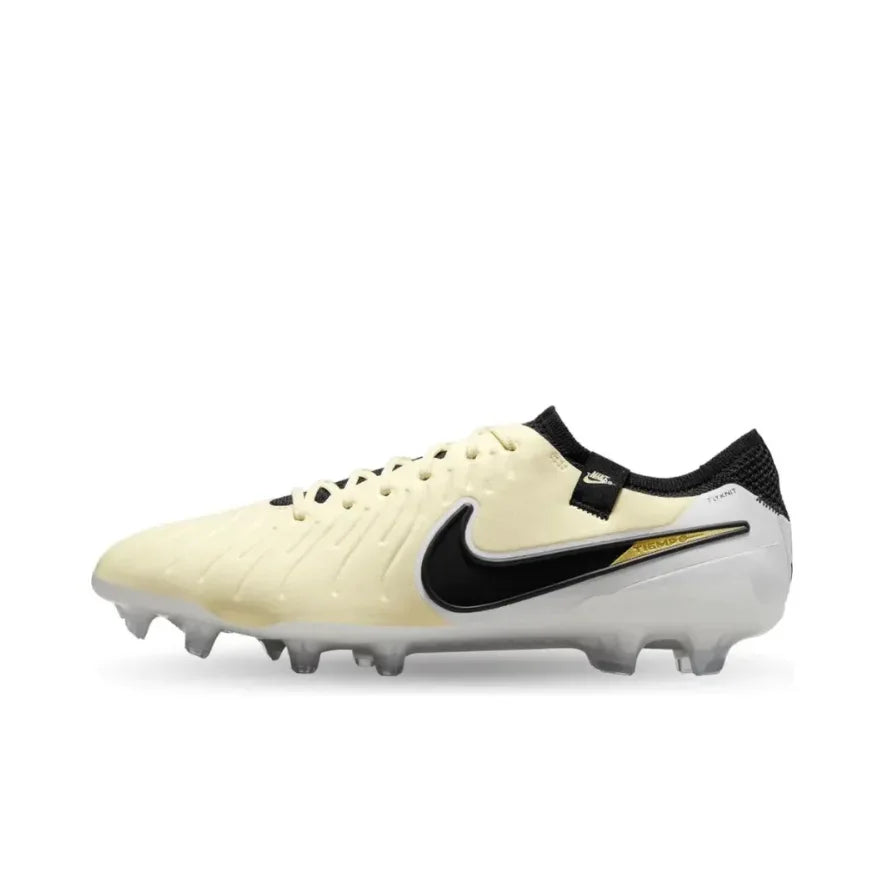 NIKE Tiempo Legend 10 Elite FG Men's Soccer Cleats Slip Resistant Natural Turf White Yellow and Black Colorway