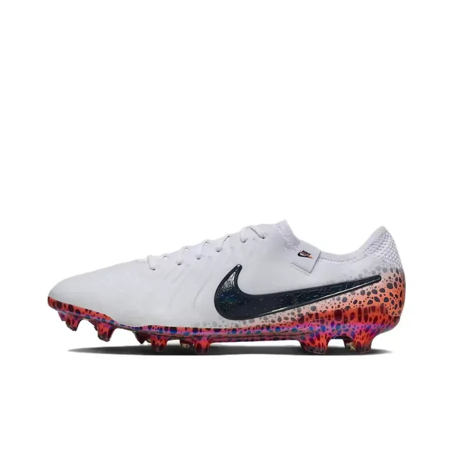 NIKE Tiempo Legend 10 Elite FG Men's Soccer Cleats Anti slip and Wear-resistant Natural Turf White Red and Black Colorways