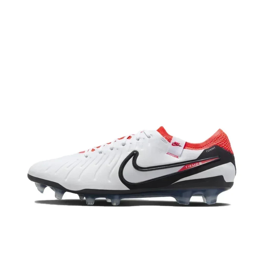 NIKE Tiempo Legend 10 Elite FG Men's Soccer Cleats Anti slip and Wear-resistant Natural Turf White Red and Black Colorways