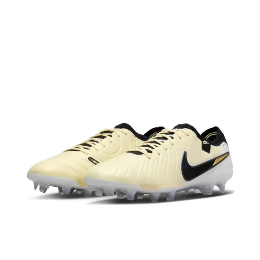 NIKE Tiempo Legend 10 Elite FG Men's Soccer Cleats Slip Resistant Natural Turf White Yellow and Black Colorway